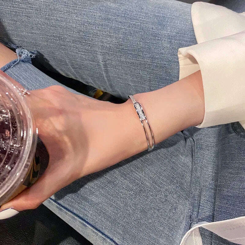 925 Sterling Silver Zirconia Opening Bracelet for Women