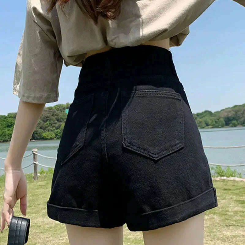 New Women's High Waist Button Denim Shorts – Loose Fit - D&M Boutique