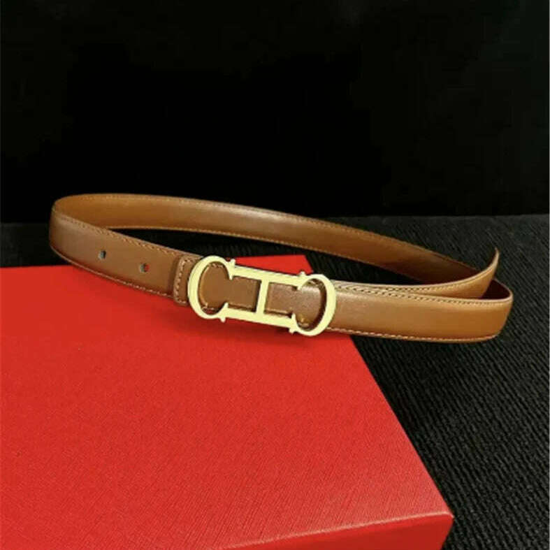 Luxury 25mm Leather Belt for Women with Brand Buckle