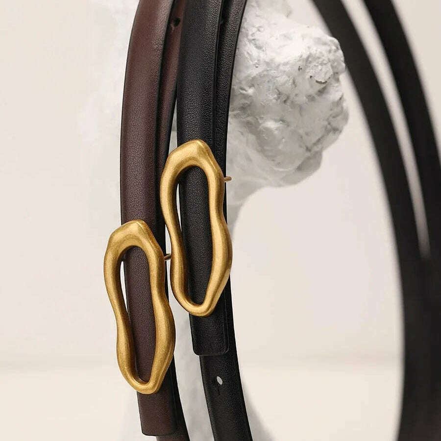 Retro Gold Designer Belt for Women with Metal Buckle