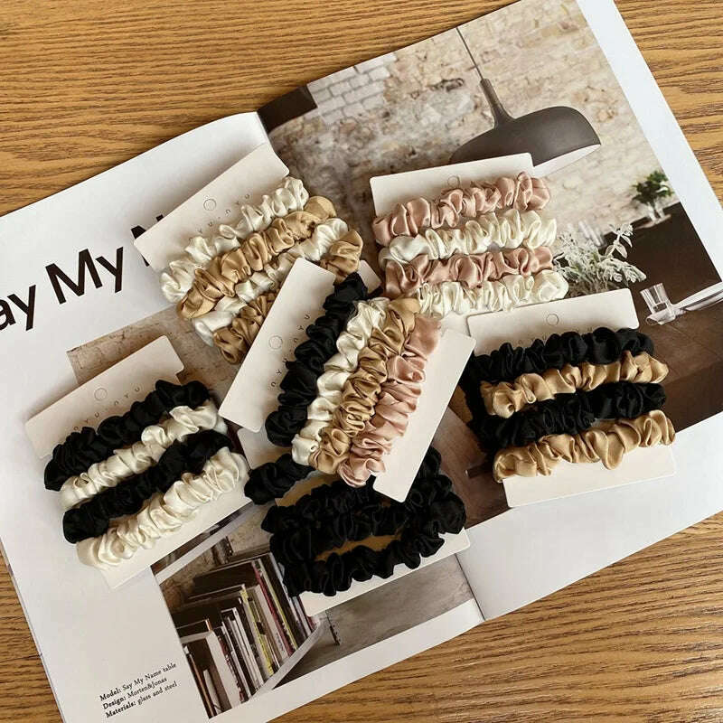 4pcs Solid Color Satin Scrunchies for Women