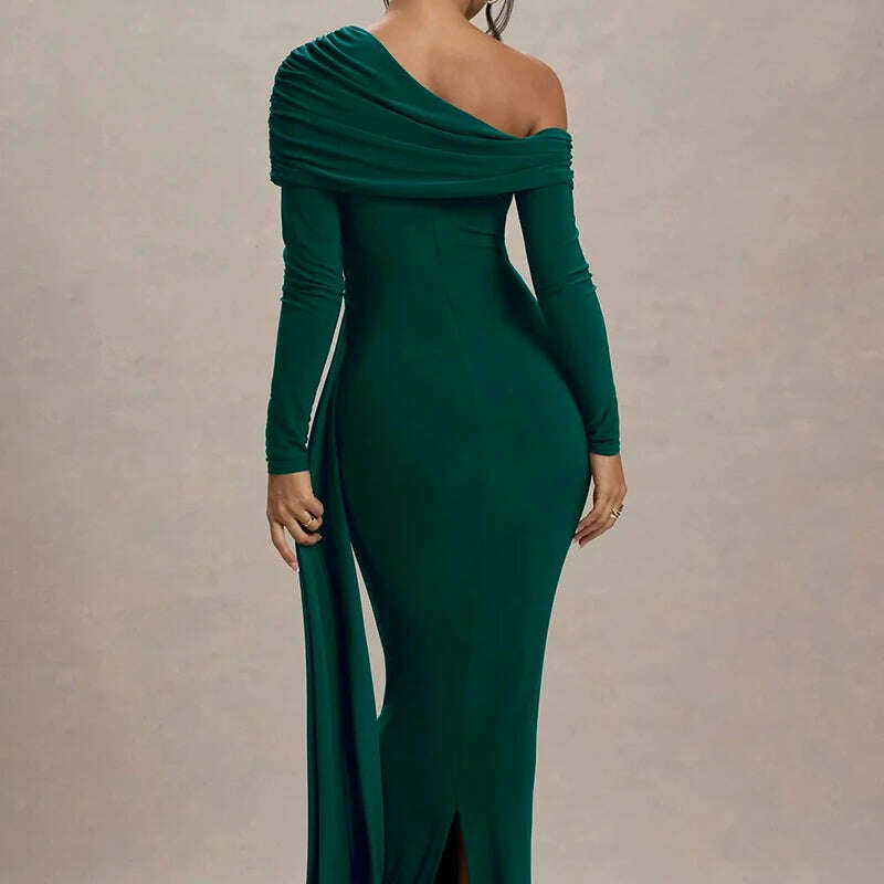 Mozision Skew Collar Long Sleeve Maxi Dress