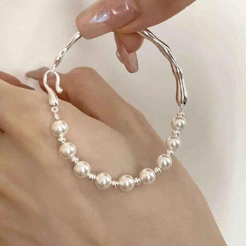 Vintage 925 Sterling Silver Pearl Bracelet for Women