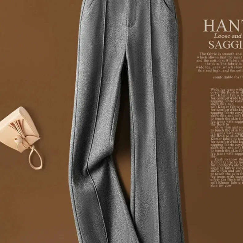 Herringbone Wool Flare Pants – Warm, Elastic Waist, Black - D&M Boutique