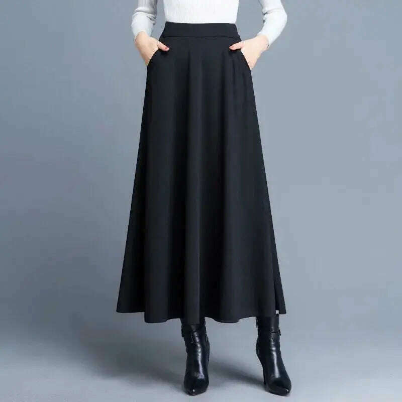 Autumn & Winter Woolen A-Line Skirt – High Waist, Big Hem - D&M Boutique