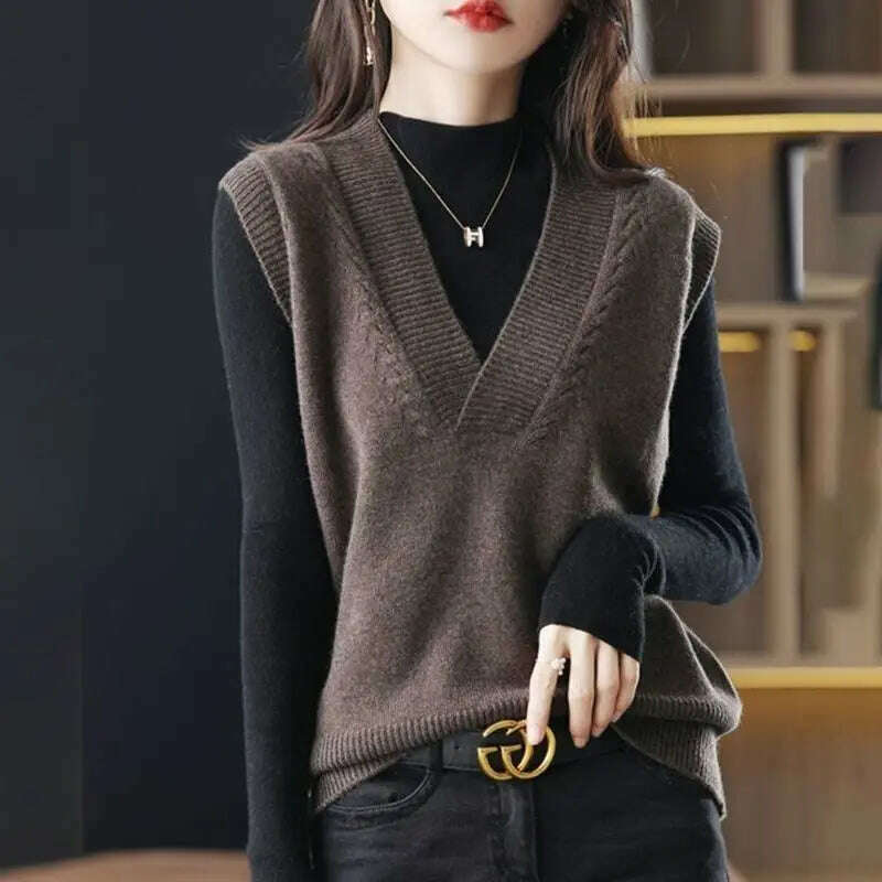 Korean Solid V-Neck Sweater Vest – Loose, Vintage Pullover Style - D&M Boutique