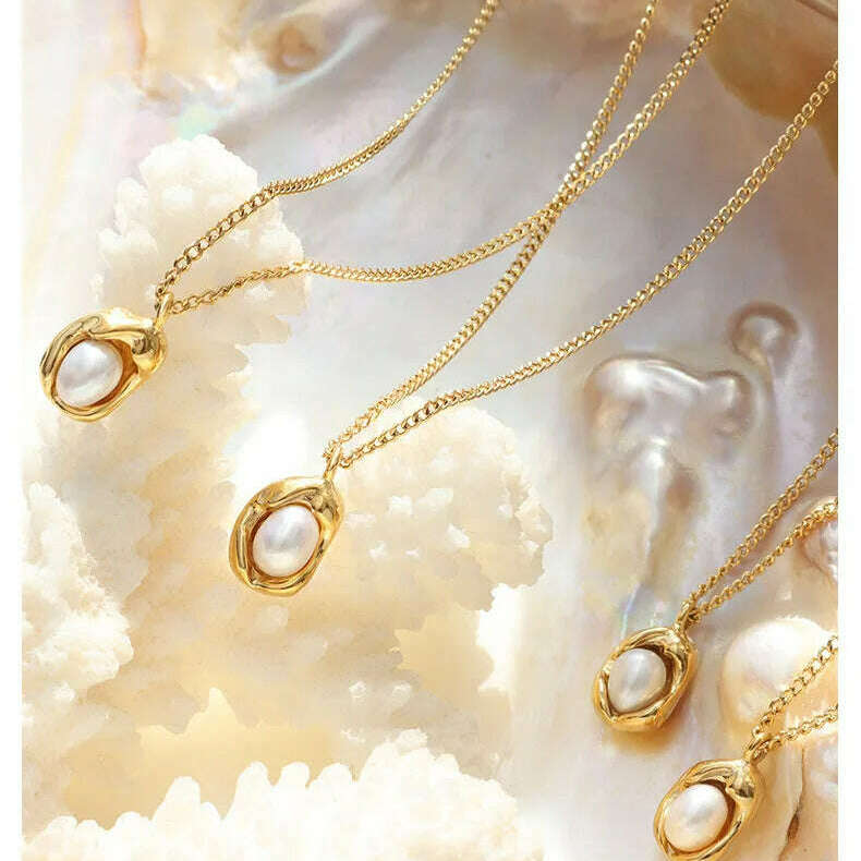Fashion Inlaid Pearls Pendant Necklace for Women Luxury Design Stainless Steel Cuban Chain Wedding Woman Necklaces Jewelry