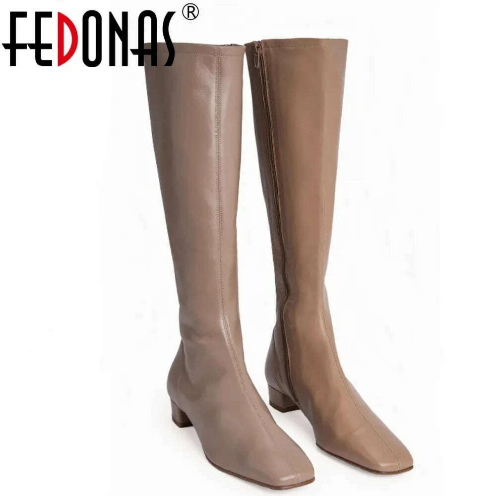 FEDONAS Women's Leather High Heel Boots