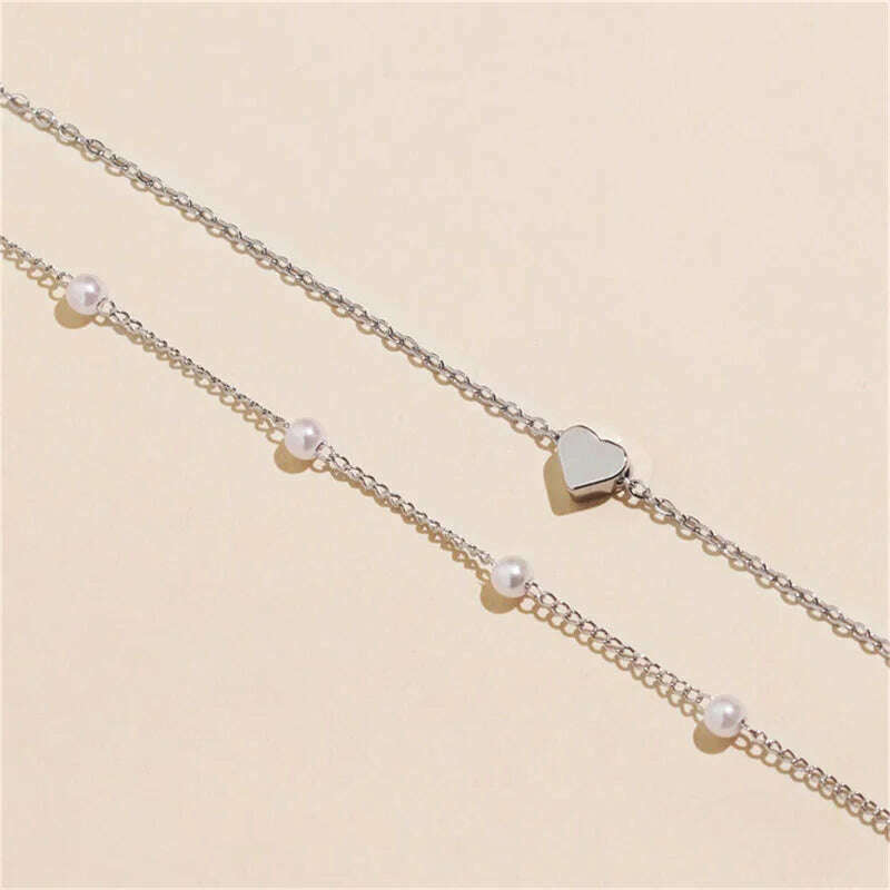 Simple Pearl Choker Necklaces for Women Fashion Double Layer Chain Small Love Heart Pendant Necklace Jewelry Gift Wholesale