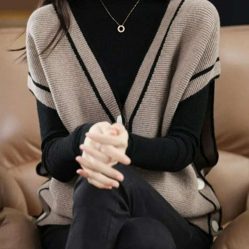 V-Neck Button-Down Sleeveless Cardigan – Cozy Knit Sweater for Autumn/Winter - D&M Boutique