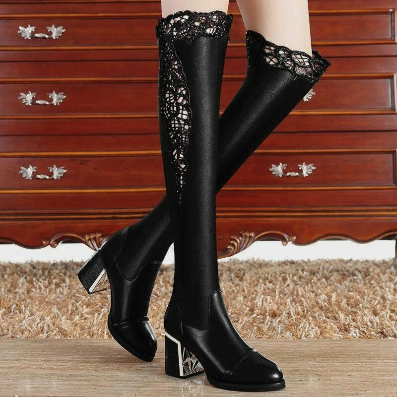 Women Embroidered Lace Knee Boots