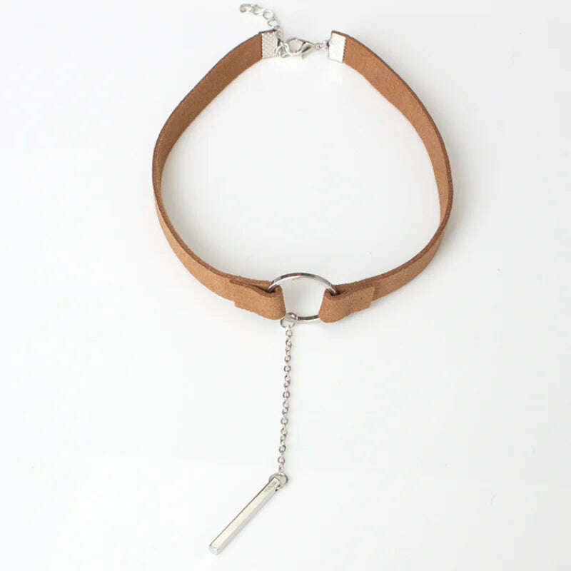 Black Brown Velvet Choker Boho Dainty Rope Bar Pedant Circle Chokers Necklaces for Women Mom Bohemian Classy Jewelry