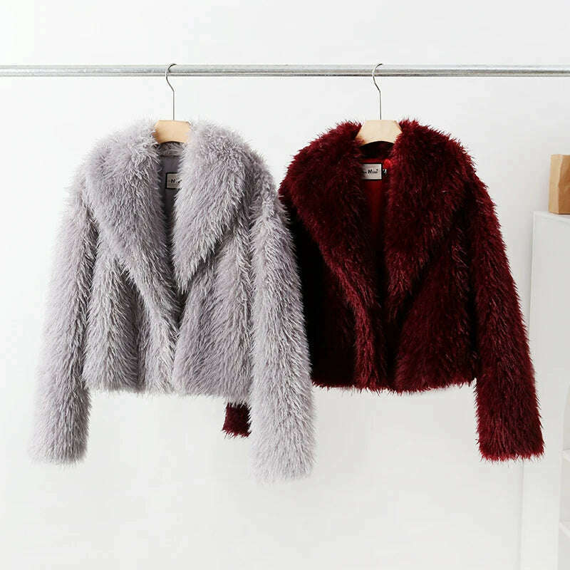 Neo Mint Burgundy Faux Fur Coat – Trendy Winter Style for Women
