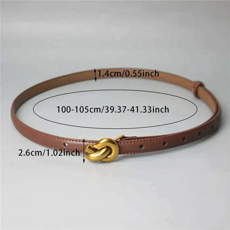 Adjustable Thin Genuine Leather Belt with Metal Knot Buckle