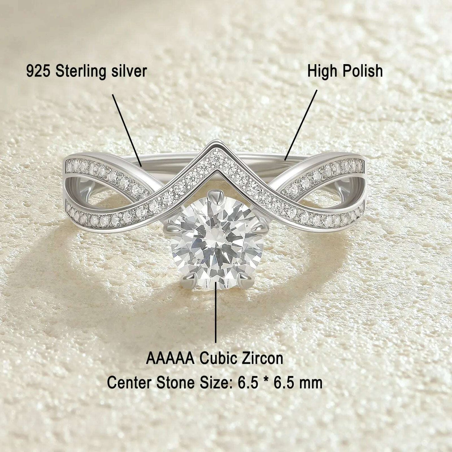 Newshe 925 Sterling Silver Engagement Rings for Women Brilliant Round 1.0 ct AAAAA Zircon Jewelry Wedding Ring