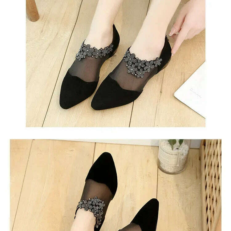 2024 Summer Black Lace Rhinestone Sandals - Low Heel & Floral