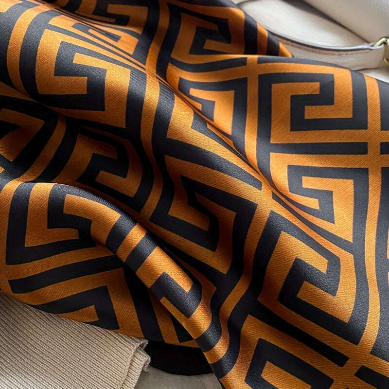 Coffee Color Large Silk Soft Scarf Women Stylish Print Long Shawl Handkerchief Summer Elegant Travel Wrap Hot 180x90cm