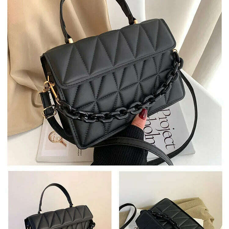 Plaid Square Crossbody Bag with Chain - Stylish & Compact