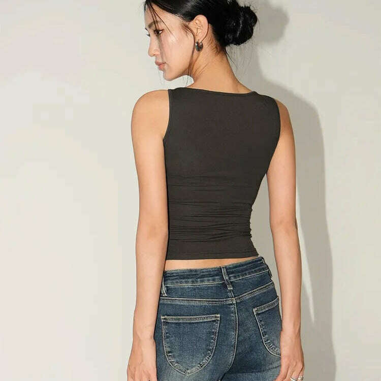 Women Double Layer Boat Neck Soft Slinky Tank Top - D&M Boutique