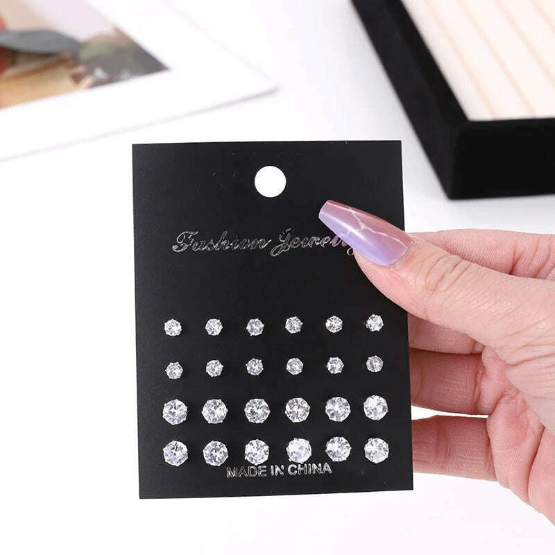 12 Pair White Shiny Wedding Stud Earrings Set