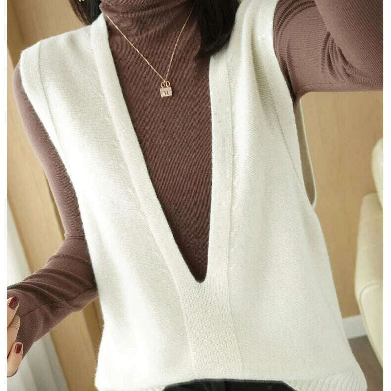 Autumn Knit V-Neck Vest – Loose, Solid, Stylish Layering - D&M Boutique