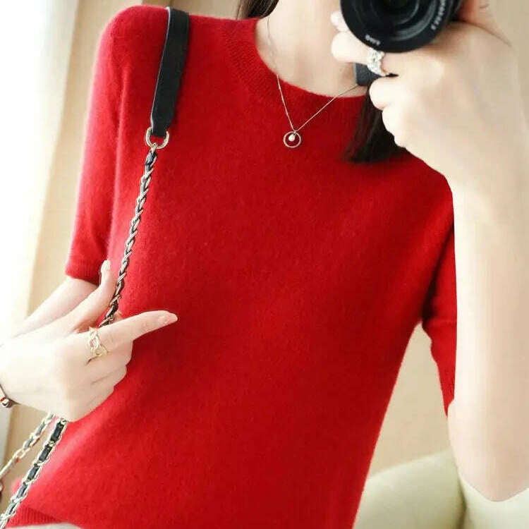 New Short-Sleeved Knit T-Shirt Women O-Neck Pullover Top - D&M Boutique