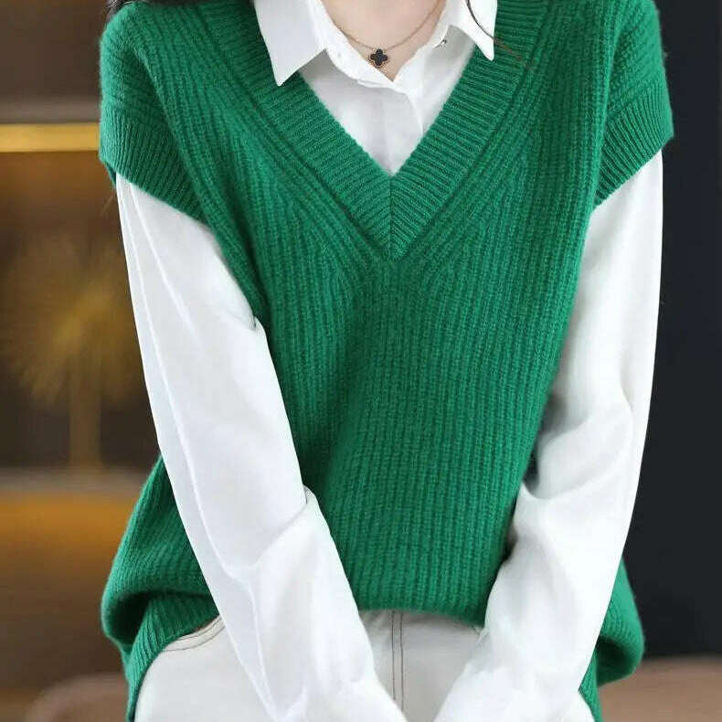 Knitted Vest Jacket – V-Neck, Sleeveless, Wool Blended Top