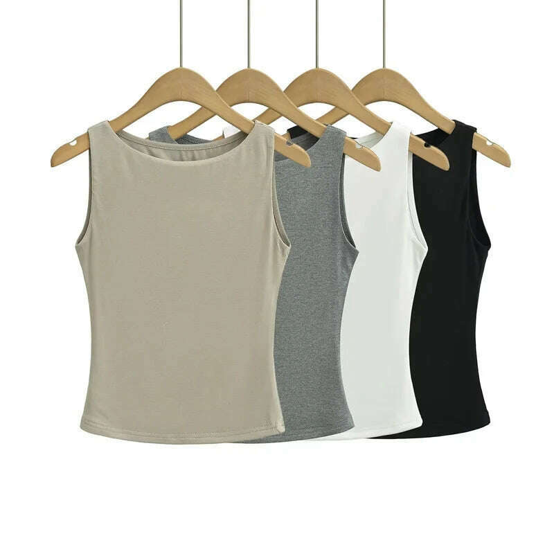 Women Double Layer Boat Neck Soft Slinky Tank Top - D&M Boutique