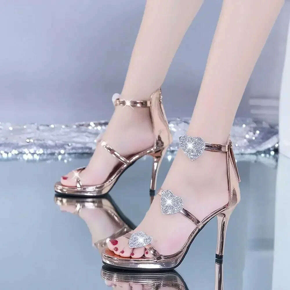 Elegant Glitter High Heel Sandals - Star & Heart Pattern
