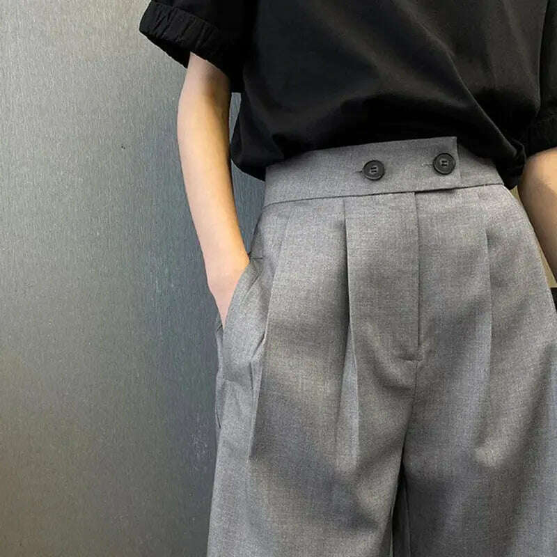 Korean Office Suits Shorts – High Waist, Double-Button, Knee-Length