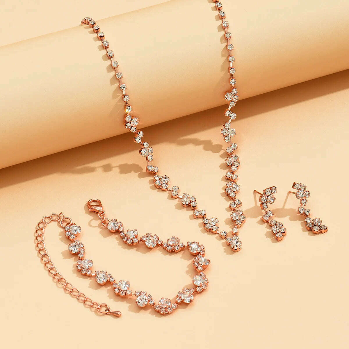 TREAZY Rose Gold Rhinestone Wedding Jewelry Set
