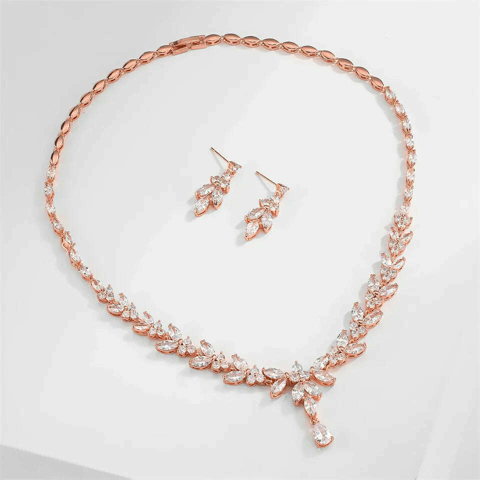 ZAKOL Luxury Exquisite Marquise Cut Cubic Zircon Leaf Necklaces For Women Fashion Bridal Wedding Party Jewelry Accessories