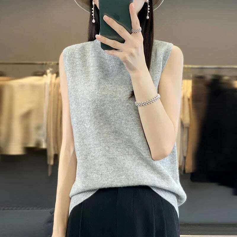 2024 Women's Cashmere Sleeveless Top – 100% Merino Wool, Office Chic - D&M Boutique