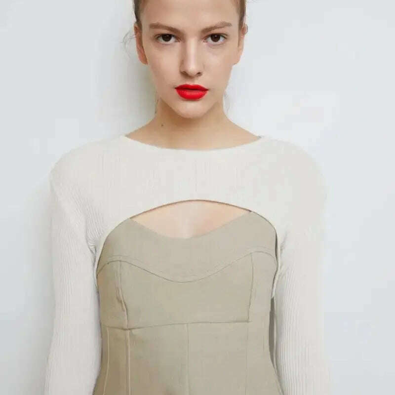 Long Sleeve Crop Top: Y2K Aesthetic, O-Neck, Knitted T-shirt