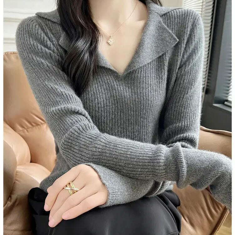 European Cargo Wool Sweater: Slim Knit, V-Lapel, Autumn/Winter Top - D&M Boutique