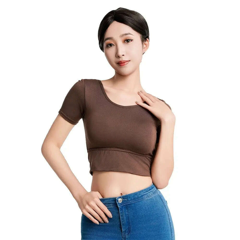 2024 Backless Crop Top: Built-In Bra, Slim Fit Tee - D&M Boutique