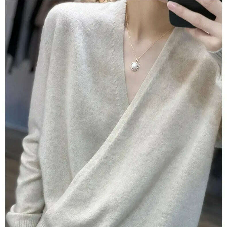 Japanese Kimono Cardigan Wool Sweater V-Neck Knitted Top - D&M Boutique