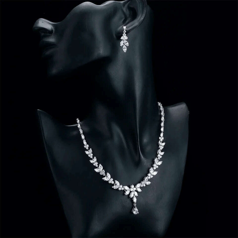 ZAKOL Luxury Exquisite Marquise Cut Cubic Zircon Leaf Necklaces For Women Fashion Bridal Wedding Party Jewelry Accessories