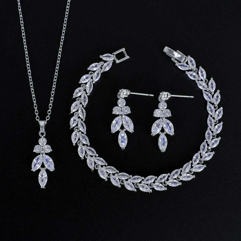 Ekopdee Luxury Brilliant Cubic Zirconia Necklace Set Earrings Rings Women CZ Light Drop Bridal Wedding Jewelry Sets 2022 New