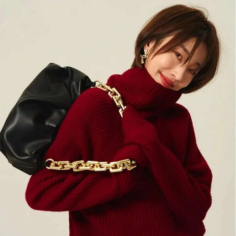 100% Cashmere Turtleneck Sweater – Loose Long Sleeve - D&M Boutique