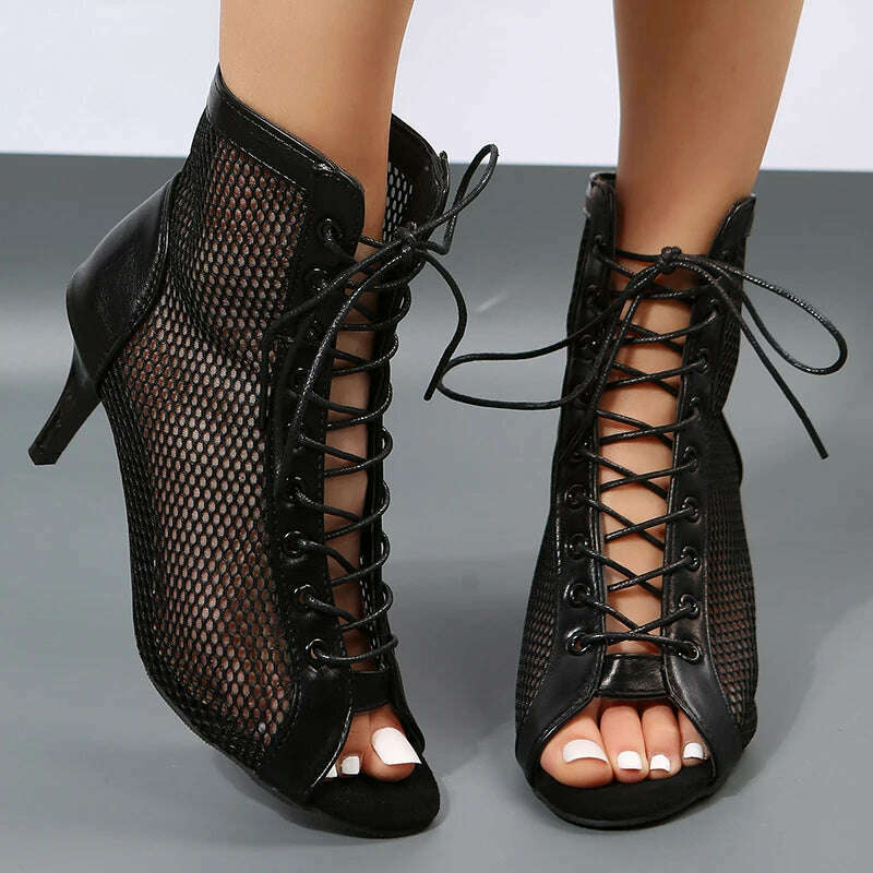 Summer Stiletto Sandals - Mesh Fish Toe Ankle Boots