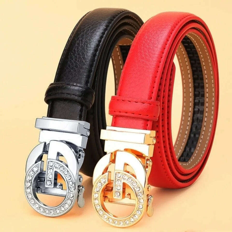 2024 Thin 2.5cm Women's Leather Belt with Metal Buckle