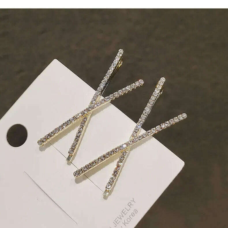 2pcs Cross Crystal Hairpins Rhinestone X Hair Clips