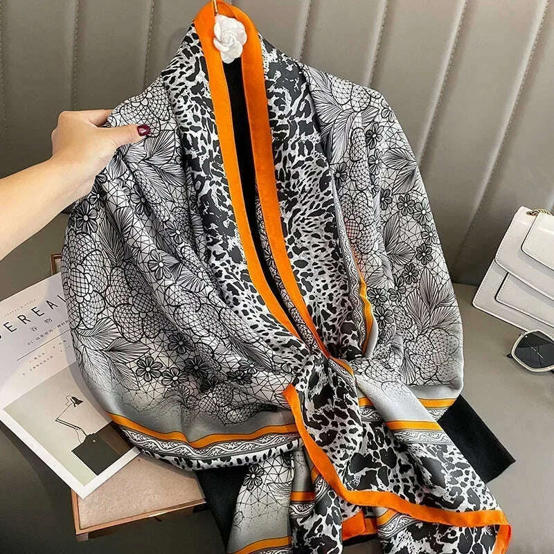 2023 Autumn Winter New Imitated Silk Scarf Women 180*90cm Outdoor Large Size Soft Silky Scarf Beach Long Luxury Scarf Lady Hijab