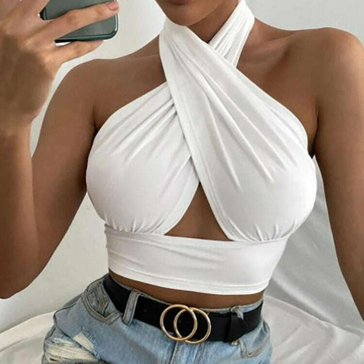 Cross Halter Tank – Push-Up, Hollow Sleeveless Top - D&M Boutique