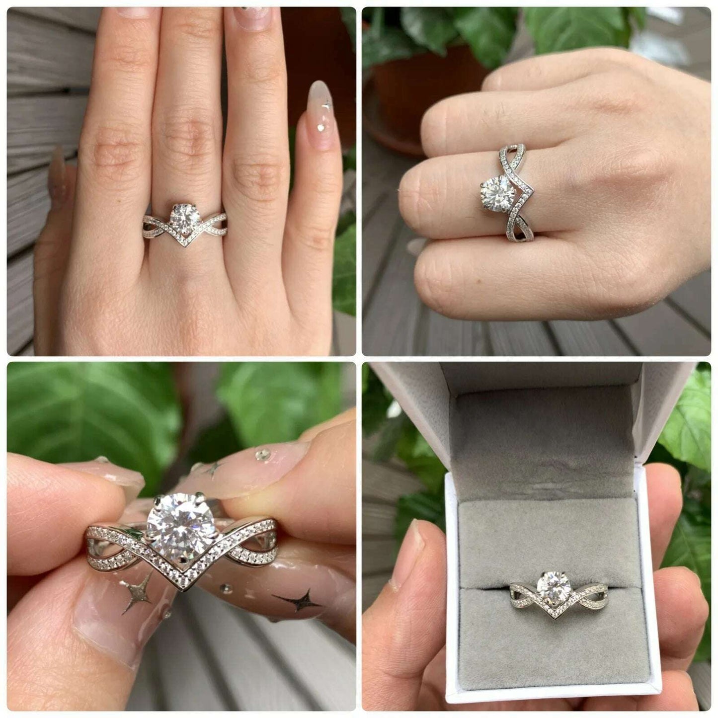 Newshe 925 Sterling Silver Engagement Rings for Women Brilliant Round 1.0 ct AAAAA Zircon Jewelry Wedding Ring