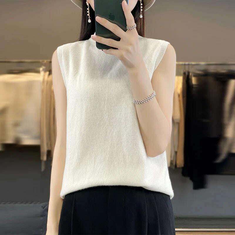 2024 Women's Cashmere Sleeveless Top – 100% Merino Wool, Office Chic - D&M Boutique