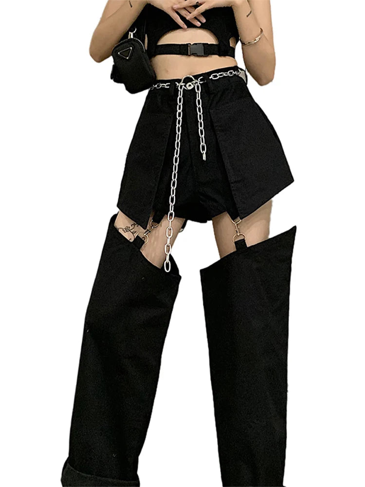 Y2K High Waist Hollow Out Slit Design Baggy Denim Pants