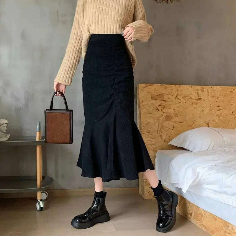 Lucyever High Waist Midi Skirt – Slim Fit, Ruffles, Brown - D&M Boutique