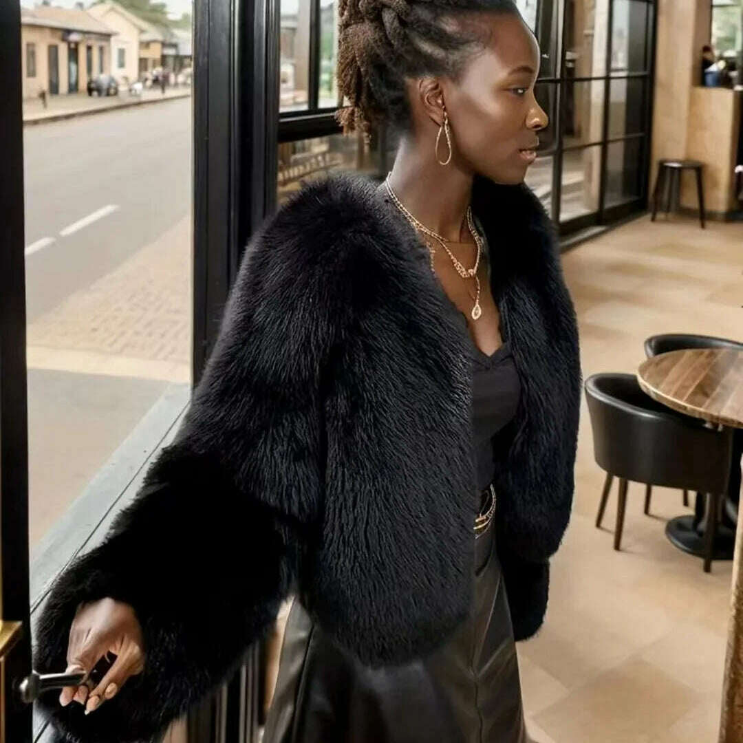 Imitation fur black style jacket coat